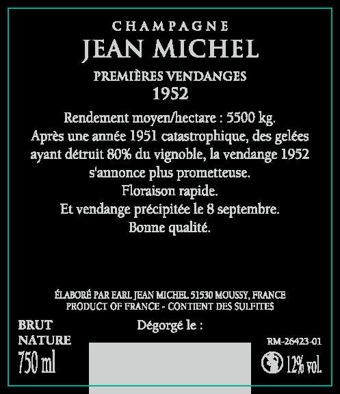 1952年 シャンパーニュ ジャン・ミッシェル Champagne Jean Michel Millesime